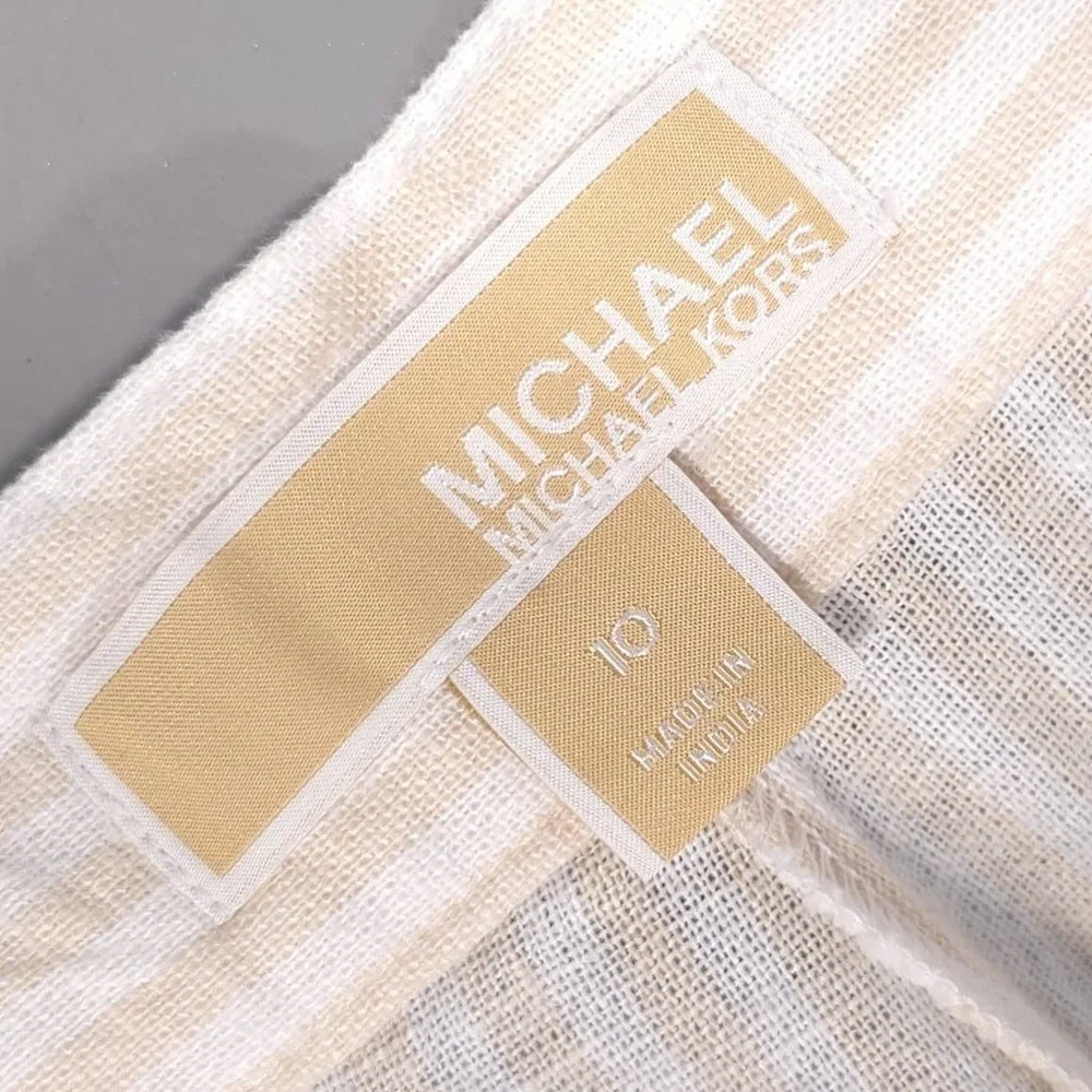 MICHAEL KORS Women 10 New Pants Pleated Wide Leg Linen Blend Sandshell Trousers